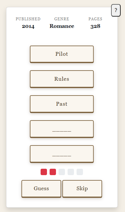 Clues game showing clues and guess/skip buttons.